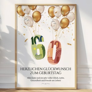 Cadeau en argent pour le 60e anniversaire | cadeau créatif pour papa maman collègue| Joyeux anniversaire 60 | Faire un cadeau d'argent DIY | Ballons | A4
