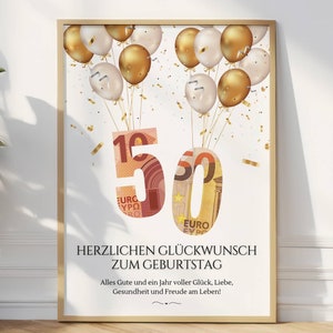 Cadeau en argent pour le 50e anniversaire | cadeau créatif pour papa maman collègue| Joyeux anniversaire 50 | Faire un cadeau d'argent DIY | Ballons | A4