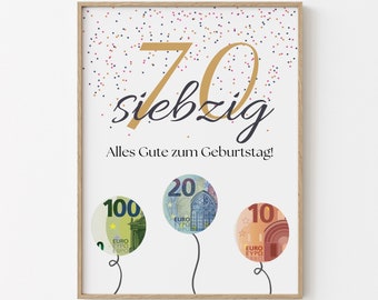 Cash gift 70th birthday balloons gift 70th birthday happy round birthday picture gift 1954 card download 30 40 50 60 70 PDF