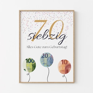 Regalo de dinero 70 cumpleaños globos regalo 70 cumpleaños feliz cumpleaños redondo imagen regalo 1954 tarjeta descargar 30 40 50 60 70 PDF