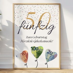 Geldgeschenk Geburtstag Herzen - Geburtstagsgeschenk Geld - Happy Birthday DIY Geschenk 50 - Herzlichen Glückwunsch - Geld verschenken - A4