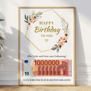 Geldgeschenk Geburtstag | Geburtstagsgeschenk Geld | Deine erste Million Bild | Last-Minute Geschenk Geburtstag für Sohn und Tochter | A4