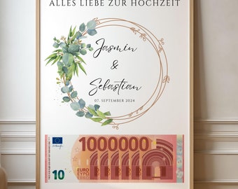 Personalisiertes Geldgeschenk zur Hochzeit, Hochzeitsposter für das Brautpaar, Hochzeitsgeschenk Geld, Deine erste Millionen, Geschenk A4