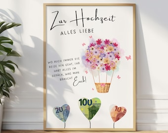 Geldgeschenk Hochzeit | Hochzeitsposter | Geschenk für das Brautpaar | Hochzeitsgeschenk Geld | Geldgeschenk Reise | Blumen Bild | A4 PDF