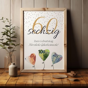 Geldgeschenk Geburtstag Herzen - Geburtstagsgeschenk Geld - Happy Birthday DIY Geschenk 60 - Herzlichen Glückwunsch - Geld verschenken - A4