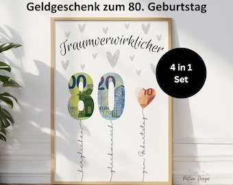 Cash gift for 80th birthday | Birthday gift for grandma or grandpa | Happy Birthday | Gift idea for 80th birthday | Instant download A4