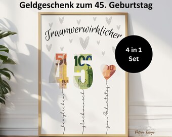 Money gift for a 45th birthday, birthday present, gift idea, Happy 45th birthday, gift for a 45th birthday, 1981, image download, PDF