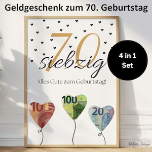 Cadeau en argent pour le 70e anniversaire | Cadeau d'anniversaire pour grand-père ou grand-mère | Joyeux anniversaire 70e anniversaire | Faire un cadeau DIY avec de l'argent | 4en1 A4