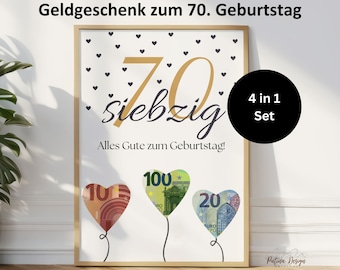 Money gift 70th birthday | Birthday gift for grandpa or grandma | Happy Birthday 70th birthday | DIY gift with money | 4in1 A4