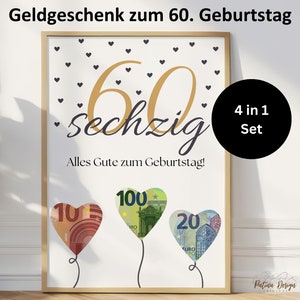 Cadeau en argent pour le 60e anniversaire | Cadeau d'anniversaire pour maman papa | Photo d’idée cadeau | Joyeux anniversaire 60 | Anniversaire collègue 1965 | 4en1 A4