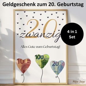 Geldgeschenk 20. Geburtstag | Geburtstagsgeschenk für Sohn Tochter | Happy Birthday 20 | Geburtstag Geschenk 2005 | Geschenkidee | 4in1 A4
