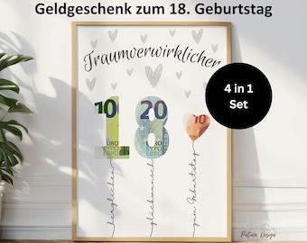 Money gift for an 18th birthday | Birthday present for son or daughter | Happy 18th Birthday | Gift idea for an 18th birthday 2008 | 4-in-1 A4 picture