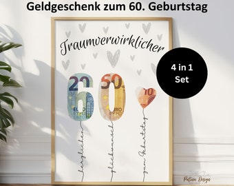 Cash gift 60th birthday | Birthday gift for mom dad | Happy Birthday 60 | Gift idea for 60th birthday 1965 | 4in1 A4 picture