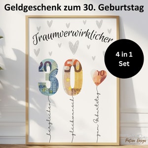 Regalo de dinero para el 30 cumpleaños | Regalo de cumpleaños para hijo hija | Feliz cumpleaños 30 | Idea de regalo para el 30 cumpleaños 1995 | Imagen A4 4 en 1