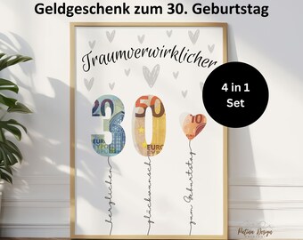 Geldcadeau voor 30e verjaardag | Verjaardagscadeau voor zoon dochter | Gelukkige verjaardag 30 | Cadeau-idee voor 30e verjaardag 1995 | 4in1 A4-afbeelding