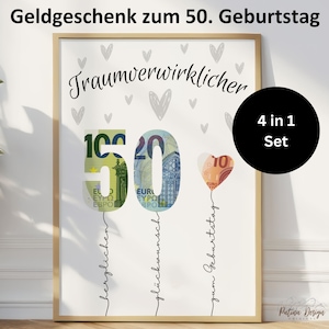 Regalo de dinero para el 50 cumpleaños | Regalo de cumpleaños para mamá papá | Feliz cumpleaños 50 | Idea de regalo para un 50 cumpleaños en 1975 | Imagen A4 4 en 1