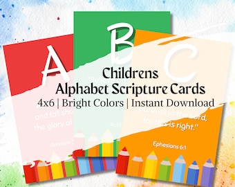 Kids Alphabet Scripture Cards, Bible Verse Flashcards (Digital Download)