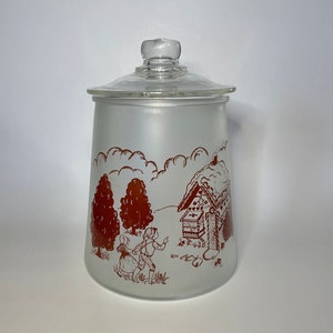 Vintage Bartlett Collins Pokee Hansel & Gretel Glass Cookie Jar- NOT Original Lid- Frosted Glass Canister- Cottagecore- Country Home Decor
