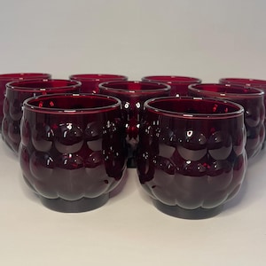 Vintage Anchor Hocking Ruby Red Bubble Old Fashioned Glasses- Set of 4- 1960s Retro Royal Ruby Wine or Whiskey Glass- Mid Century Drinkware