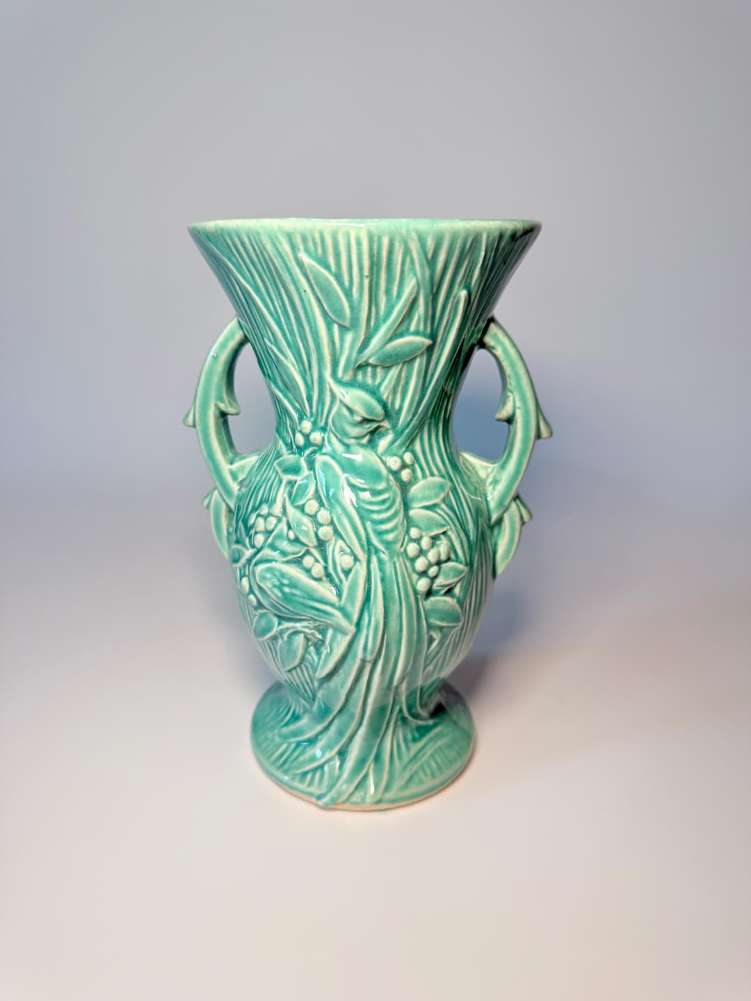 Vintage 1948 Mccoy Pottery Peacock Vase- Bird of Paradise- Glossy