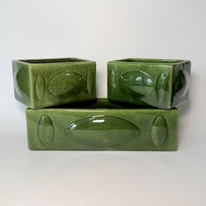 Vintage Haeger Potteries Speckled Green Ceramic Rectangular Shaped Planters- Set of 3 Window Box Style- Mid Century Indoor Plant Home Decor