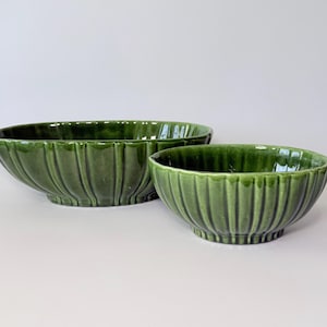 Vintage Haeger Green Oval Ribbed Ceramic Planters- Choice of Large #4020-C or Small #4020- MCM Console Bowl or Garden Flower Dish