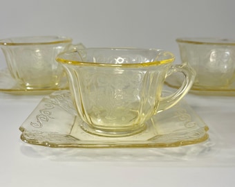Vintage Indiana Glass Lorain Basket Yellow Cup & Saucer Set- Replacement Saucer- 1920s Collectible Depression Glassware