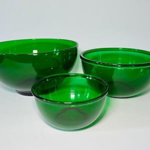 Vintage Anchor Hocking Forest Green Nesting Bowl Set- 3 Pieces Total- 6&quot;, 8&quot; & 10&quot; Punch Bowl- MCM Serveware- Holiday Party- Christmas