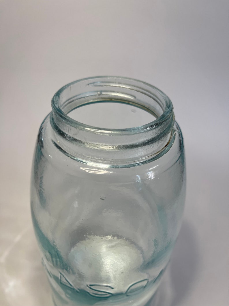 Antique Half Gallon Aqua Glass Mason Jar Late 1800s 2 Quart Canning Jar Original Boyd Zinc