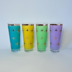 Vintage Bartlett Collins Atomic North Star Collins Cocktail Glass- Sold Individually- Mint Green, Turquoise, Purple, Yellow- MCM Barware