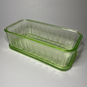 Vintage Anchor Hocking Green Depression Glass Refrigerator Dish- NO LID- Large Rectangle Dish ONLY- Uranium Glass- Collectible