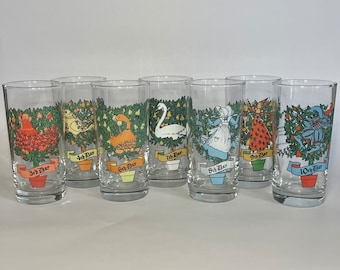 Vintage 12 Days of Christmas Replacement Glasses- SOLD INDIVIDUALLY- Retro Mid Century Holiday Barware- Water Glasses- Cocktail Glass Gift