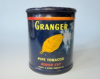 Vintage 1940s Granger Pipe Tobacco Tin- Red and Blue- Liggett & Myers Tobacco Company- Tin Can Collector Gift- Collectible