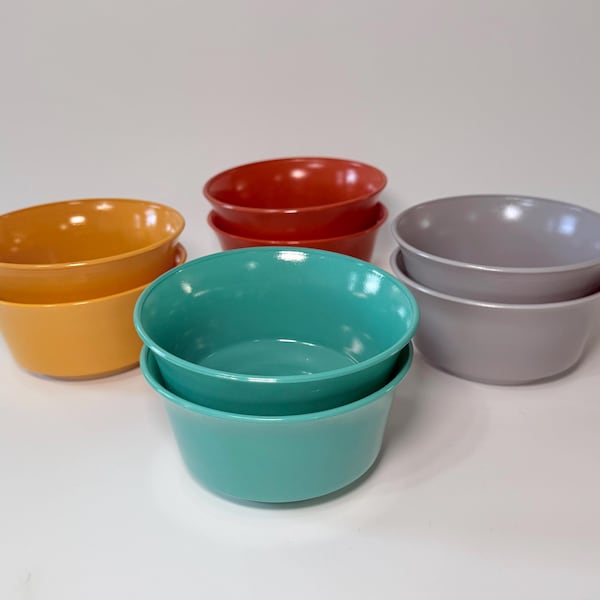 Tazones para cereales Vintage Hazel Atlas Moderntone Dark Platonite de 5 pulgadas - Juego de 2 en colores a elegir: turquesa, gris, naranja o óxido - Horneados en color
