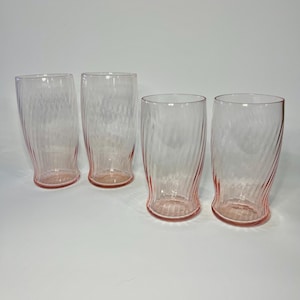 Vintage Wheaton Symphony Pink Glass Tumblers- Set of Two- 16 oz. Highball or 10 oz. Water Glasses- Swirl Optic Glass- 1960s Glassware