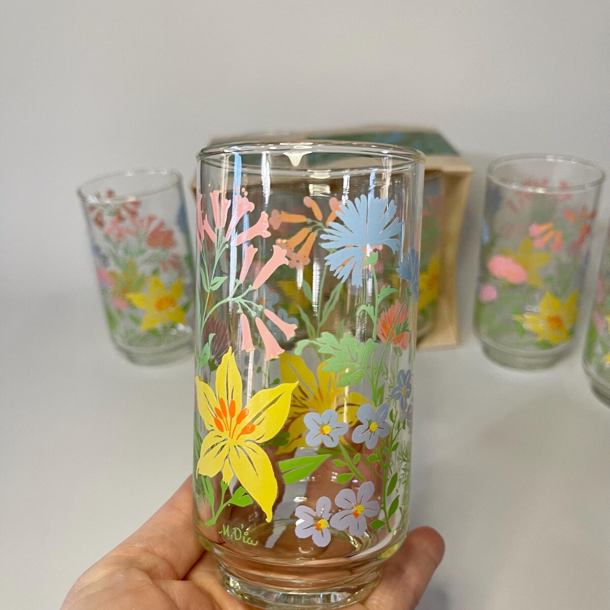 Vintage 1970s Libbey Pastel Floral 12 Oz. Tumblers - Set of 4