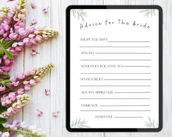 Modern Leaves Bridal Shower Game advice for the bride, Chic and Stylish Guest Sign-In, Memorable Bridal Party Accessory, Thoughtful Wedding