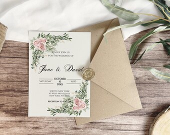 Modern Rose Wedding Invitations Set Template, Download Printable Wedding Invitation Card Set, Digital Wedding İnvitation Card,