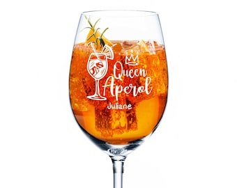 Aperol Spritz Glas - Queen Aperol - Personalisiertes Geschenk mit Gravur - Einzigartiges Aperitif Geschenk für die Beste Freundin oder Frau