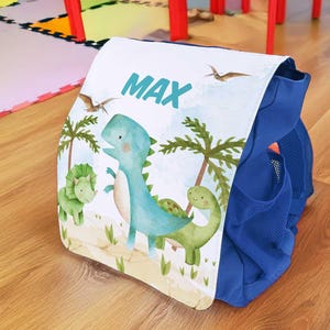 Sac à dos imprimé pour enfant - Dino - personnalisé avec nom - cadeau pour la scolarisation, le baptême ou l'anniversaire - sac à dos maternelle