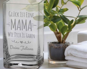 Personalisierte Blumenvase - Glück ist eine Mama - Personalisiert mit Namen - Modern Design Vase - Personalisierte Geschenke für Frauen