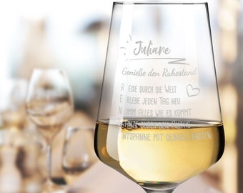 Personalisiertes Weinglas mit Gravur - Genieße den Ruhestand - Personalisiert mit Namen - Personalisierte Geschenke für Frauen & Männer