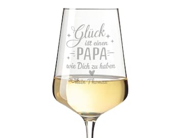 Weinglas mit Gravur - Glück ist einen Papa wie Dich zu haben - personalisiertes Geschenk für Männer - zum Vatertag - Vatertagsgeschenk