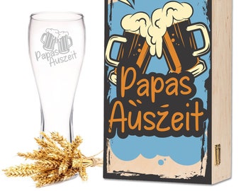 Weizenglas mit Gravur - Papas Auszeit - Geschenke für Männer - Vatertagsgeschenk - 0,5l Bierglas - Geburtstagsgeschenk