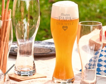 Weizenglas mit Gravur - Bester Papa der Welt - Geschenke für Männer - Vatertagsgeschenk - 0,5l Bierglas - Geburtstagsgeschenk