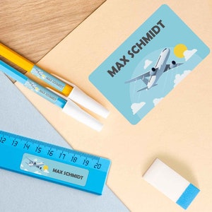 100 adesivi con nome personalizzabili - Design aereo - Personalizzati con nome - 100 adesivi in 3 dimensioni - Regalo per il ritorno a scuola