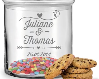 Personalized cookie jar with engraving - cookie jar candy jar with lid - personalized with name & date - wedding gift