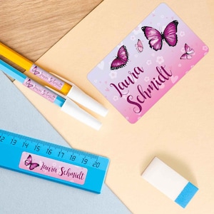 Etichette scolastiche per bambini – 100 etichette personalizzate con farfalla – regalo di iscrizione scolastica – ritorno a scuola – etichette per ragazze