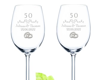 Set de 2 copas de vino con grabado - Bodas de Oro - 50 años - Personalizadas con nombres y fecha - Regalos de aniversario - Bodas de oro