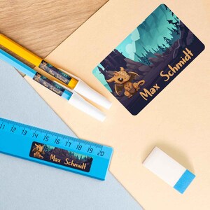 Personalisierte Schuletiketten - Drachen - 100 Namensaufkleber mit Namen - Aufkleber zur Einschulung - Geschenk zum Schulanfang für Kinder
